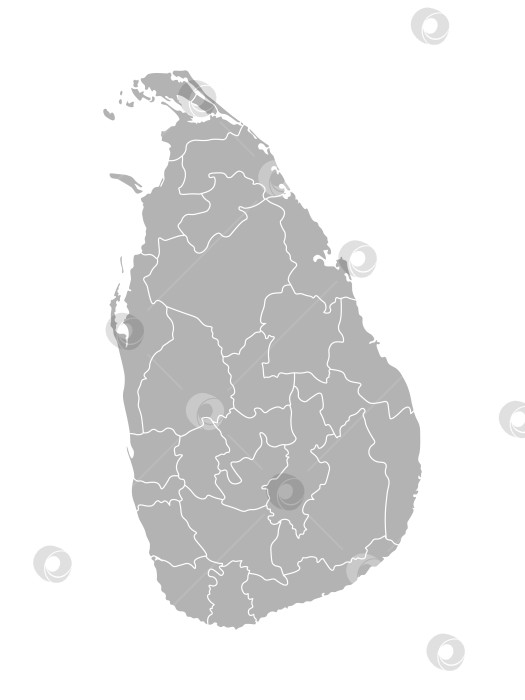 Скачать Векторная изолированная иллюстрация упрощенной административной карты Шри-Ланки. Границы провинций, регионов. Серые силуэты. Белый контур фотосток Ozero