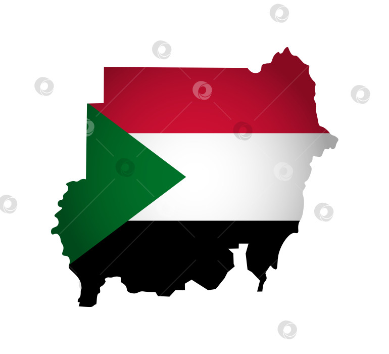 Скачать Векторная иллюстрация с национальным флагом и упрощенной формой карты Судана. Объемная тень на карте. фотосток Ozero
