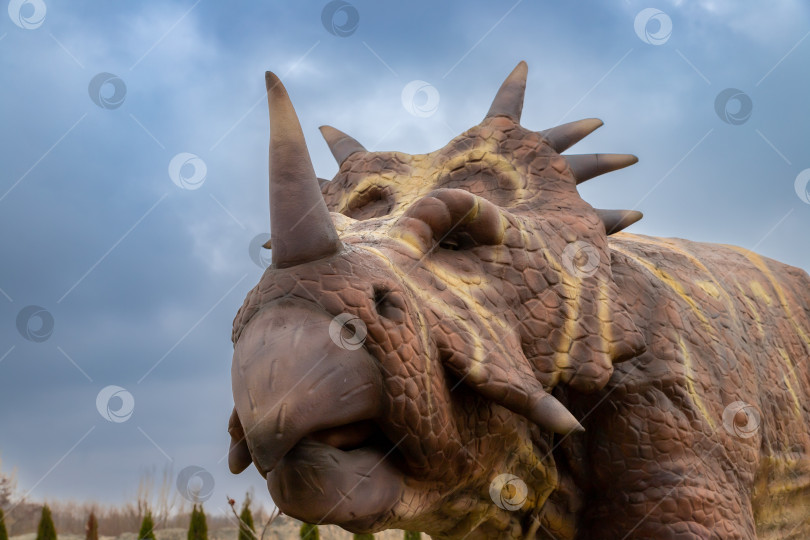 Скачать Голова фигуры стиракозавра в Динопарке Янтарного фотосток Ozero