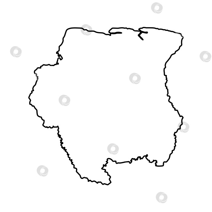 Скачать Векторный изолированный значок упрощенной иллюстрации с силуэтом карты Суринама в виде черной линии. Белый фон фотосток Ozero