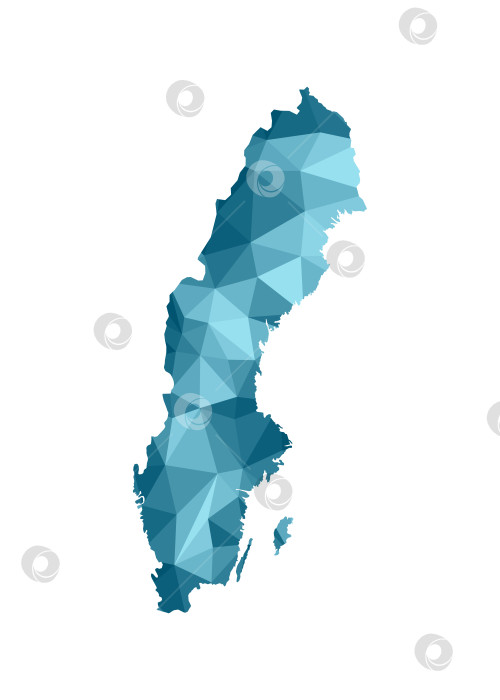 Скачать Значок векторной изолированной иллюстрации с упрощенным синим силуэтом карты Швеции. Полигональный геометрический стиль, треугольные формы. Белый фон. фотосток Ozero