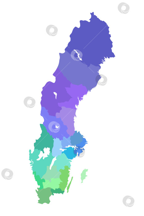 Скачать Векторная изолированная иллюстрация упрощенной административной карты Швеции. Границы регионов. Разноцветные силуэты. фотосток Ozero