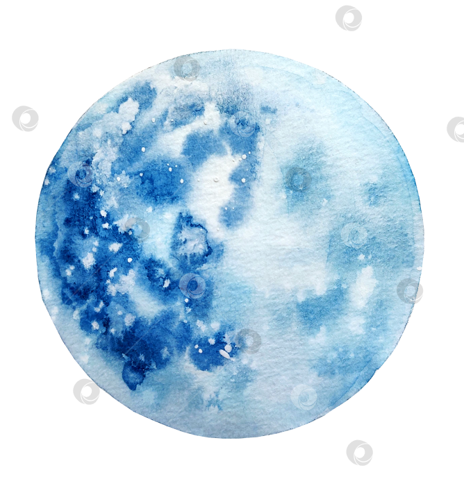 Скачать Рисунок луны в холодных голубых оттенках. Акварельная иллюстрация. фотосток Ozero