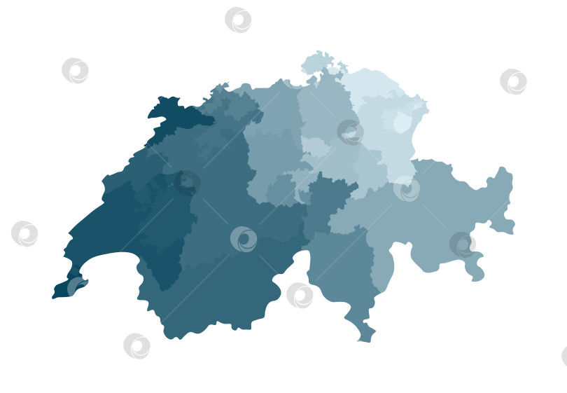 Скачать Векторная изолированная иллюстрация упрощенной административной карты Швейцарии. Границы регионов. Красочные силуэты синего цвета хаки. фотосток Ozero