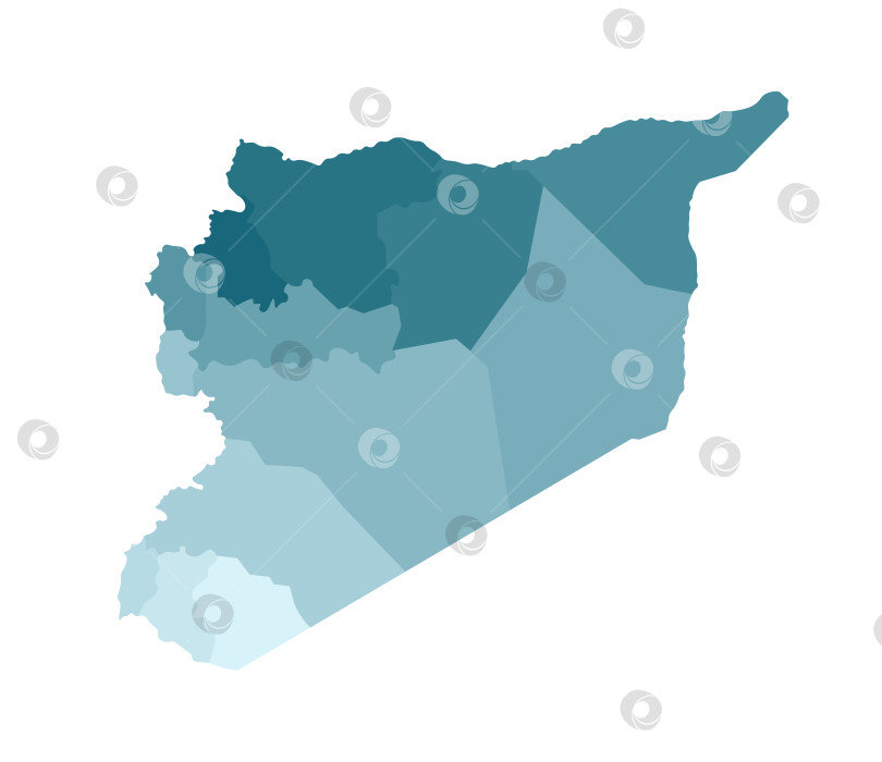 Скачать Векторная изолированная иллюстрация упрощенной административной карты Сирии. Границы регионов. Красочные силуэты синего цвета хаки фотосток Ozero