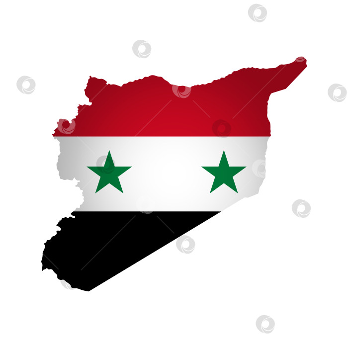 Скачать Векторная изолированная иллюстрация с национальным флагом и упрощенной формой карты Сирии. Объемная тень на карте. Белый фон фотосток Ozero