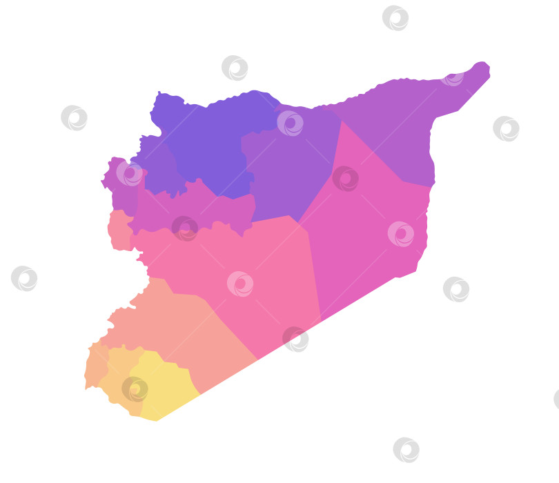 Скачать Векторная изолированная иллюстрация упрощенной административной карты Сирии. Границы регионов. Разноцветные силуэты. фотосток Ozero