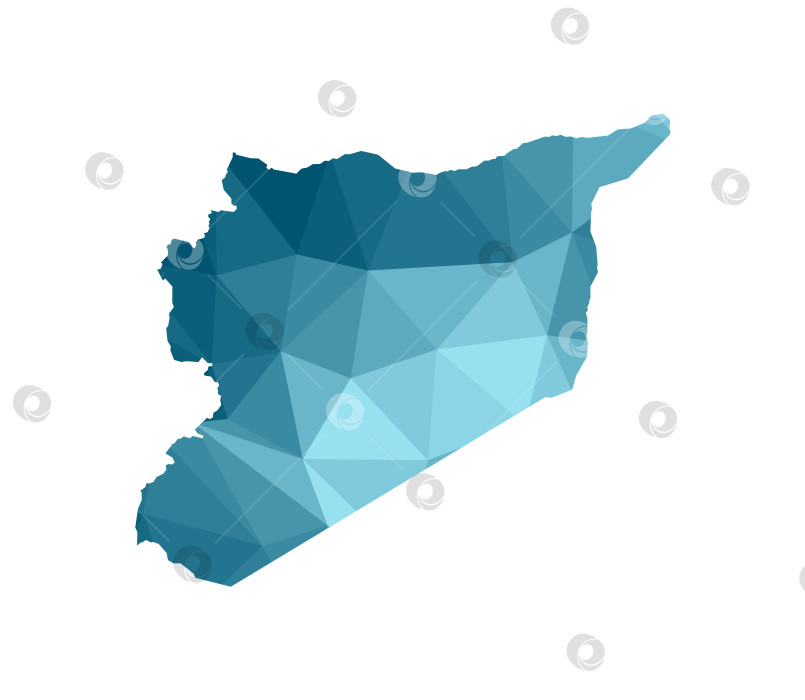 Скачать Значок векторной изолированной иллюстрации с упрощенным синим силуэтом Сирии (Сирийская Арабская Республика) на карте. Многоугольный геометрический стиль, треугольные формы. Белый фон фотосток Ozero