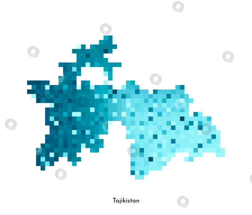 Скачать Векторная изолированная геометрическая иллюстрация с простой ледяной синей формой карты Таджикистана. Стиль пиксельной графики для шаблона NFT. Точечный логотип с градиентной текстурой для дизайна на белом фоне фотосток Ozero