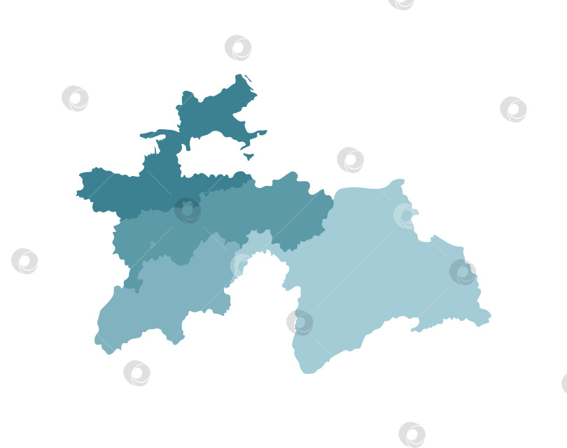Скачать Векторная изолированная иллюстрация упрощенной административной карты Таджикистана. Границы регионов. Красочные силуэты синего цвета хаки фотосток Ozero