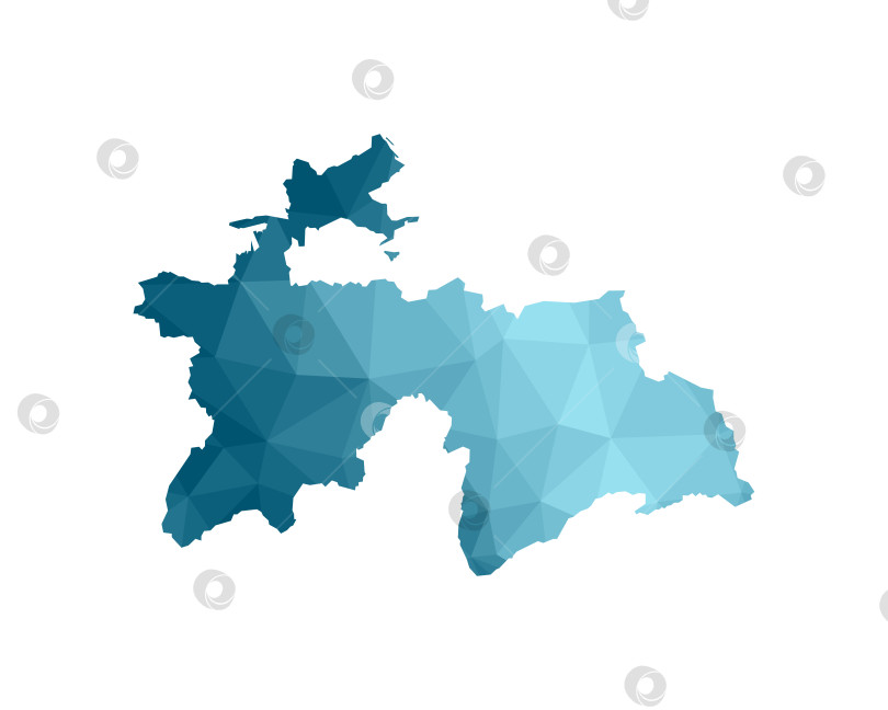 Скачать Значок векторной изолированной иллюстрации с упрощенным синим силуэтом карты Таджикистана. Полигональный геометрический стиль, треугольные формы. Белый фон. фотосток Ozero