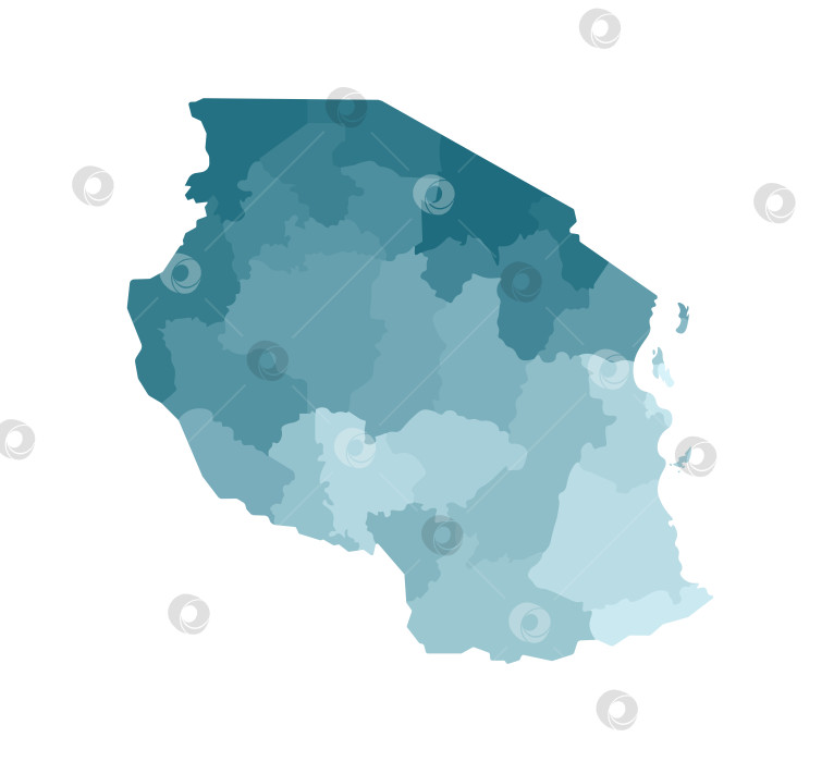 Скачать Векторная изолированная иллюстрация упрощенной административной карты Танзании. Границы регионов. Красочные силуэты синего цвета хаки. фотосток Ozero