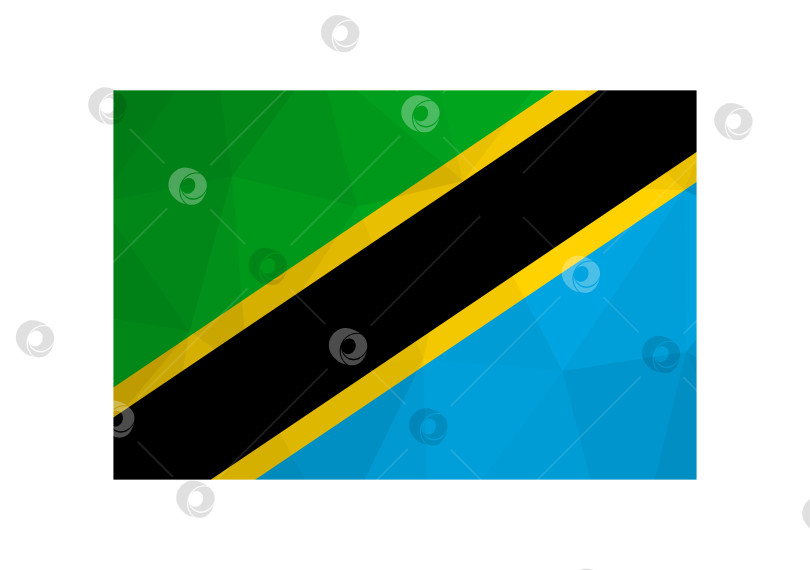 Скачать Векторная иллюстрация. Официальный символ Танзании. Национальный флаг в зеленом, желтом, черном, синем цветах. Креативный дизайн в стиле low poly с треугольными формами. фотосток Ozero