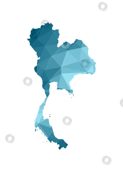 Скачать Значок векторной изолированной иллюстрации с упрощенным синим силуэтом карты Таиланда. Полигональный геометрический стиль, треугольные формы. Белый фон. фотосток Ozero