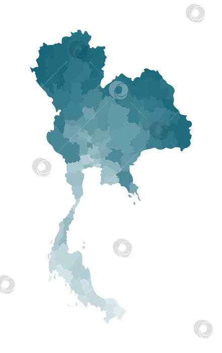 Скачать Векторная изолированная иллюстрация упрощенной административной карты Таиланда. Границы регионов. Красочные силуэты синего цвета хаки. фотосток Ozero
