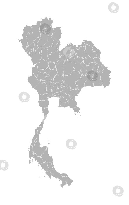 Скачать Векторная изолированная иллюстрация упрощенной административной карты Таиланда. Границы провинций, регионов. Серые силуэты. Белый контур. фотосток Ozero