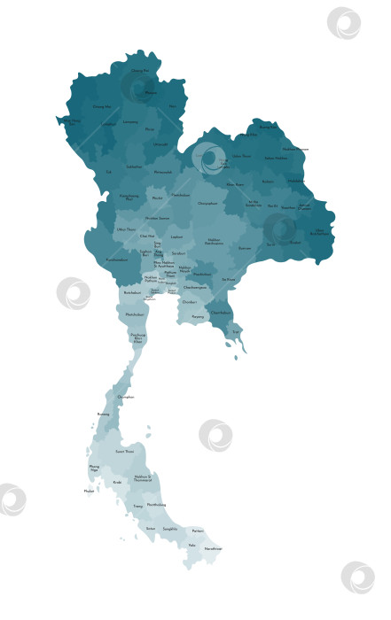 Скачать Векторная изолированная иллюстрация упрощенной административной карты Таиланда. Границы и названия регионов. Красочные силуэты синего цвета хаки. фотосток Ozero