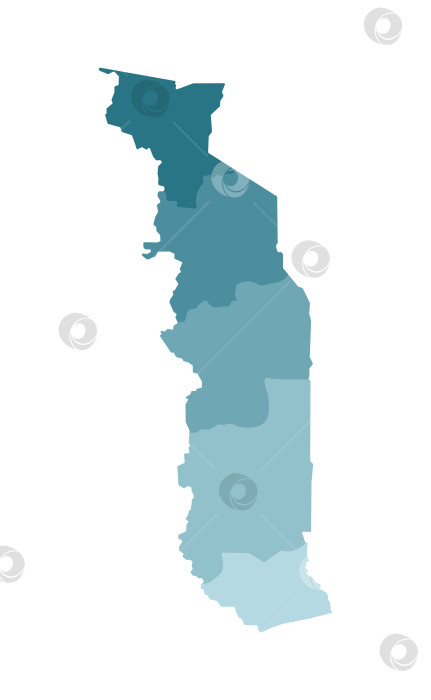 Скачать Векторная изолированная иллюстрация упрощенной административной карты Того. Границы регионов. Красочные силуэты синего цвета хаки. фотосток Ozero