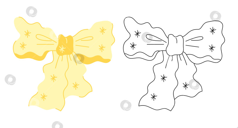 Скачать Два бантика для волос со звездами. Цветная, черно-белая векторная иллюстрация. фотосток Ozero