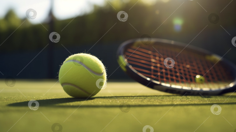 Скачать Теннисный мяч и ракетка на корте фотосток Ozero