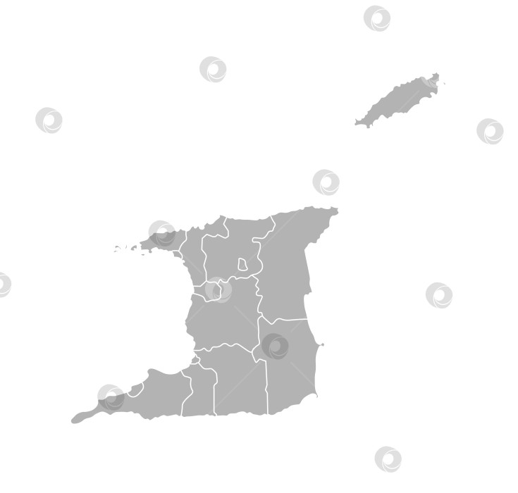 Скачать Векторная изолированная иллюстрация упрощенной административной карты Тринидада и Тобаго. Границы провинций, регионов. Серые силуэты. Белый контур фотосток Ozero