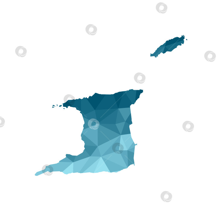 Скачать Значок векторной изолированной иллюстрации с упрощенным синим силуэтом карты Тринидада и Тобаго. Полигональный геометрический стиль, треугольные формы. Белый фон. фотосток Ozero