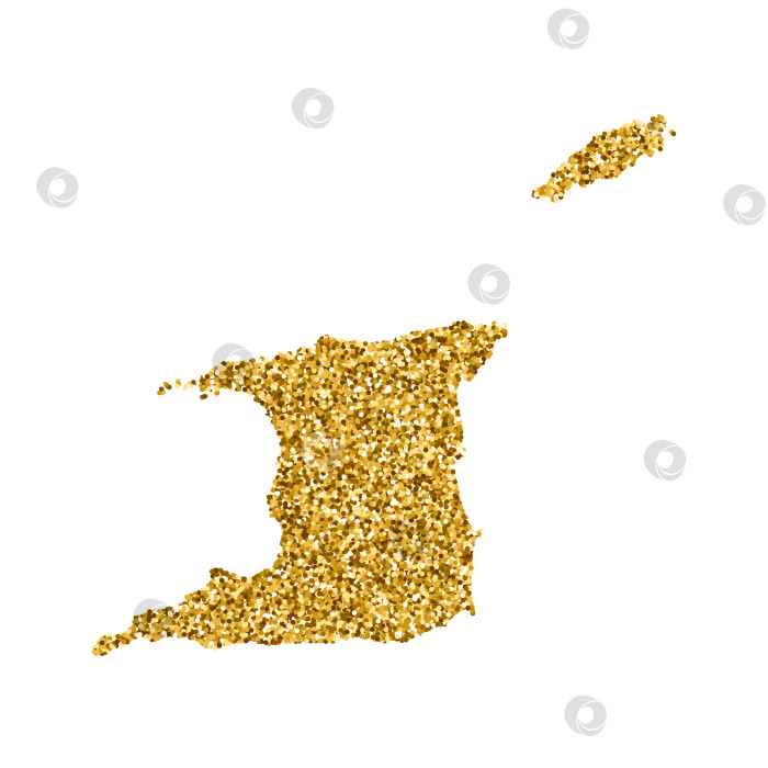 Скачать Векторная изолированная иллюстрация с упрощенной картой Тринидада и Тобаго. Украшена блестящей текстурой золотого блеска. Украшение рождественских и новогодних праздников для поздравительной открытки. фотосток Ozero
