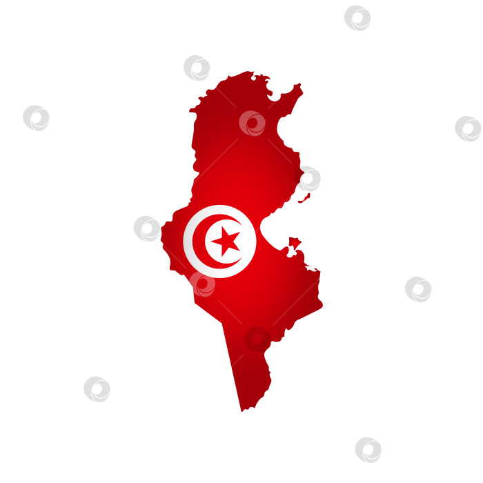 Скачать Векторная изолированная иллюстрация с национальным флагом и упрощенной формой карты Туниса. Объемная тень на карте. Белый фон фотосток Ozero