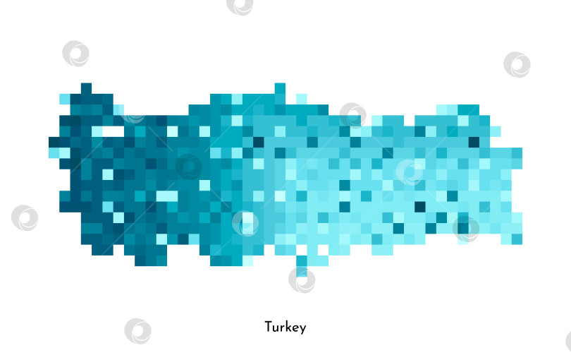 Скачать Векторная изолированная геометрическая иллюстрация с простой ледяной синей формой карты Турции. Стиль пиксельной графики для шаблона NFT. Пунктирный турецкий логотип с градиентной текстурой для дизайна на белом фоне фотосток Ozero