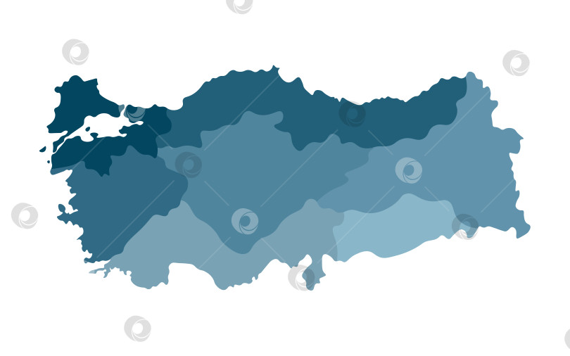 Скачать Красочная векторная изолированная упрощенная карта регионов Турции, синие силуэты. Административное деление фотосток Ozero