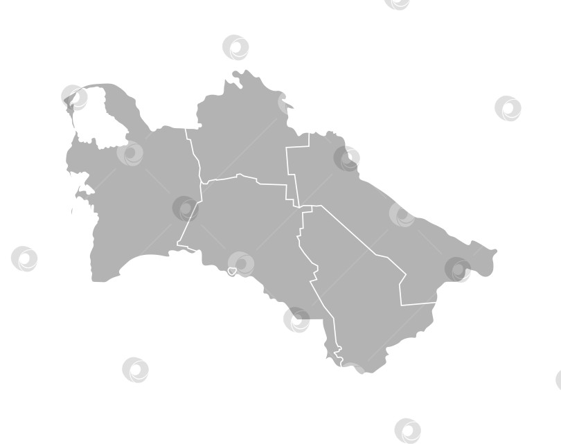 Скачать Векторная изолированная иллюстрация упрощенной административной карты Туркменистана. Границы районов, областей. Серые силуэты. Белый контур фотосток Ozero