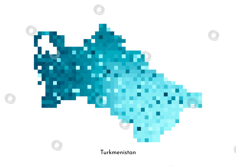 Скачать Векторная изолированная геометрическая иллюстрация с простой ледяной синей формой карты Туркменистана. Стиль пиксельной графики для шаблона NFT. Точечный логотип с градиентной текстурой для дизайна на белом фоне фотосток Ozero