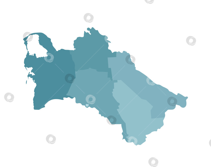 Скачать Векторная изолированная иллюстрация упрощенной административной карты Туркменистана. Границы районов, областей. Красочные силуэты синего цвета хаки фотосток Ozero