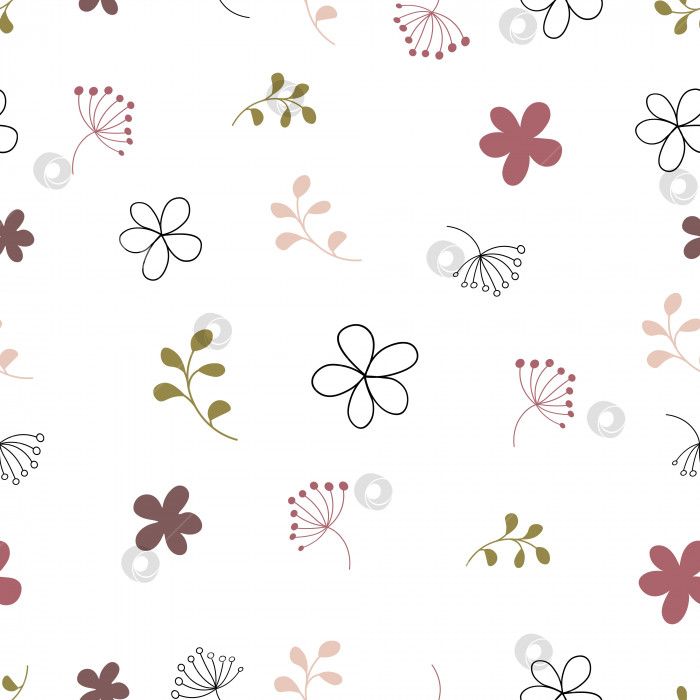 Скачать Бесшовный узор из абстрактных цветов и листьев. Фон для обоев, текстиля, бумаги, тканей, веб-страниц. Цветочный орнамент в винтажном стиле. фотосток Ozero