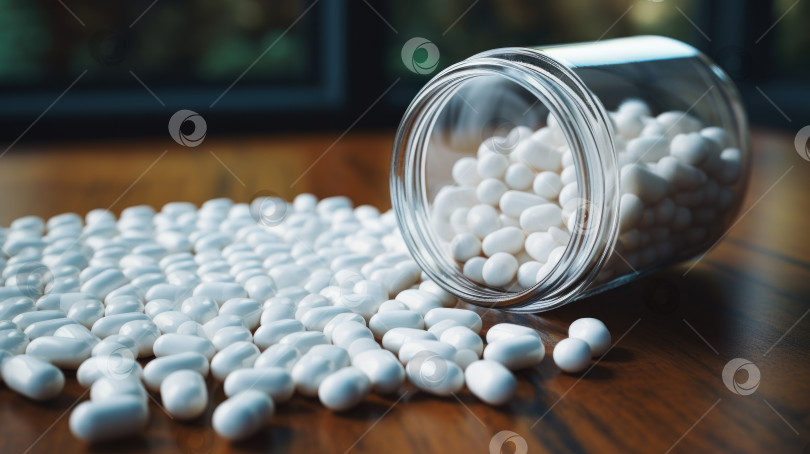 Скачать Высыпавшиеся белые таблетки из рецептурного пузырька фотосток Ozero
