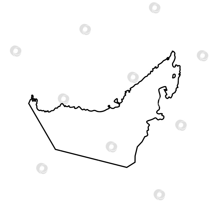 Скачать Векторный изолированный значок упрощенной иллюстрации с силуэтом черной линии Объединенных Арабских Эмиратов, карта ОАЭ. Белый фон фотосток Ozero