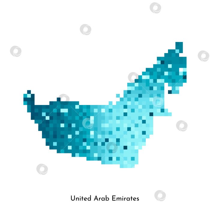 Скачать Векторная изолированная геометрическая иллюстрация с простой ледяной синей формой карты Объединенных Арабских Эмиратов. Стиль пиксельной графики для шаблона NFT. Точечный логотип с градиентной текстурой для дизайна на белом фоне фотосток Ozero