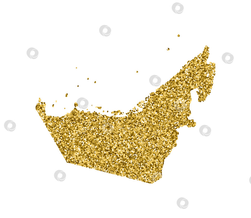 Скачать Векторная изолированная иллюстрация с упрощенной картой Объединенных Арабских Эмиратов. Украшена блестящей текстурой золотого блеска. Новогоднее праздничное оформление поздравительной открытки фотосток Ozero
