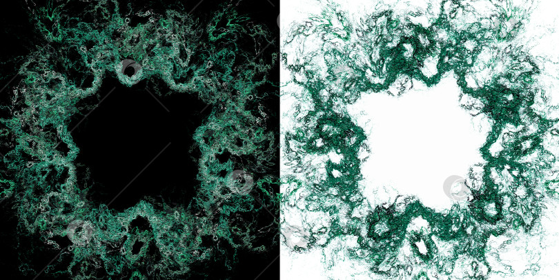 Скачать Ажурные аквамариновые вихревые рамки на черно-белом фоне. Абстрактные фрактальные фоны. 3D иллюстрация. 3D рендеринг. фотосток Ozero