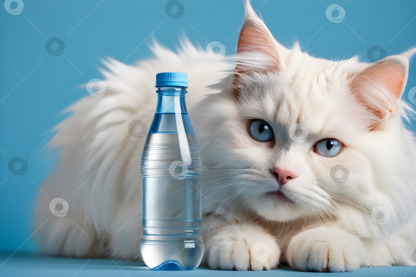 Скачать кошка с водой, концепция здоровья кошек фотосток Ozero
