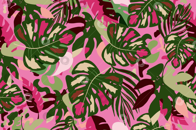 Скачать Яркий креативный тропический бесшовный узор. Узор с тропическими листьями. Модный тропический дизайн. фотосток Ozero