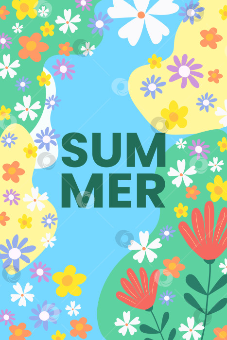 Скачать Летняя креативная открытка с цветами. Яркое летнее поздравление. фотосток Ozero