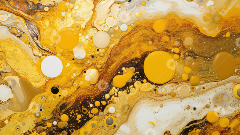 Скачать Абстрактный художественный фон с желтым мрамором и золотистыми разводами краски. Сгенерированный ИИ. фотосток Ozero