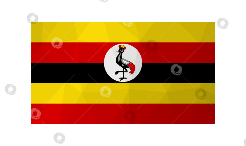 Скачать Векторная иллюстрация. Официальный символ Уганды. Национальный флаг с птицей и желтыми, красными, черными полосами. Креативный дизайн в стиле low poly с треугольными формами фотосток Ozero