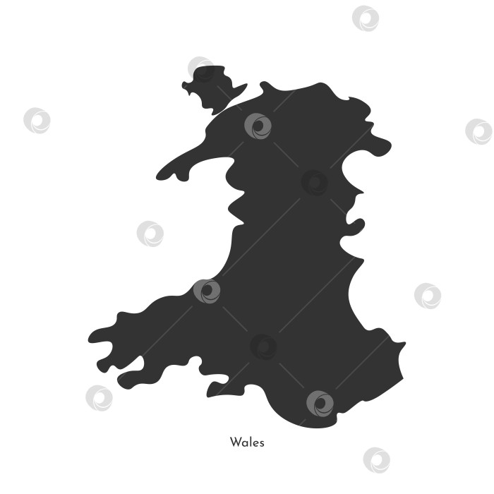 Скачать Векторная изолированная упрощенная иллюстративная карта. Серый силуэт Уэльса, Соединенного Королевства Великобритании и Северной Ирландии. Белый фон фотосток Ozero