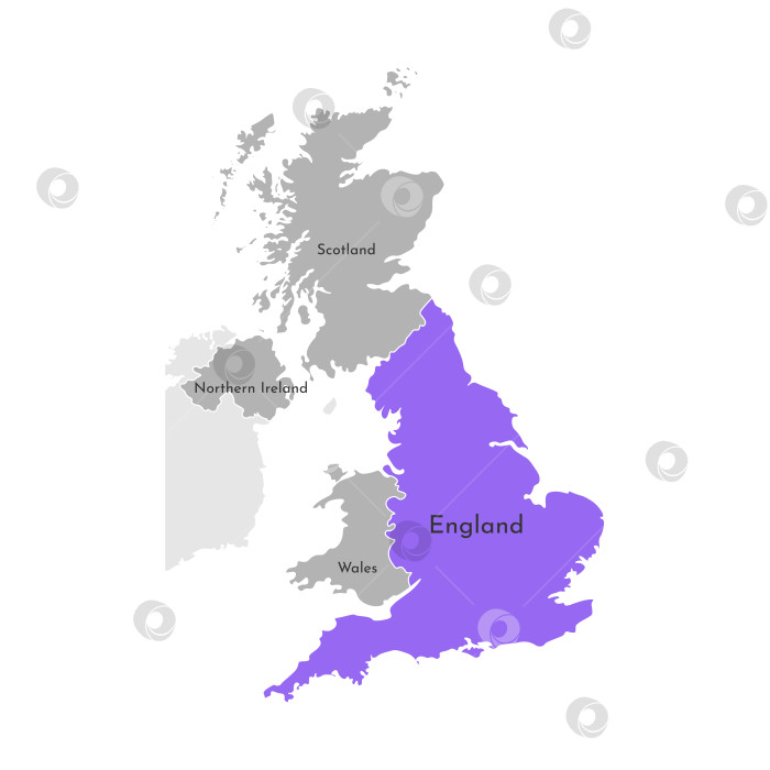 Скачать Векторная изолированная упрощенная иллюстрация с серым силуэтом провинций Соединенного Королевства Великобритании и Северной Ирландии. Выбранное административное деление Англии. Белый контур фотосток Ozero