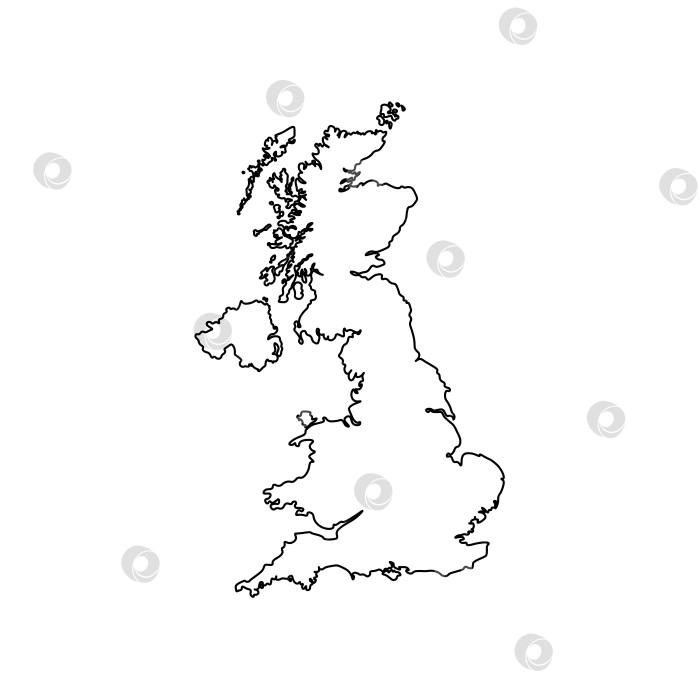 Скачать Векторный изолированный значок упрощенной иллюстрации с силуэтом Соединенного Королевства Великобритании и Северной Ирландии в виде черной линии, карта Великобритании. Белый фон фотосток Ozero
