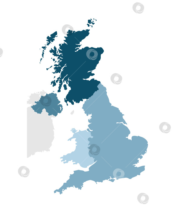 Скачать Векторная изолированная упрощенная иллюстрация с синими силуэтами провинций Соединенного Королевства Великобритании и Северной Ирландии. Административное деление фотосток Ozero