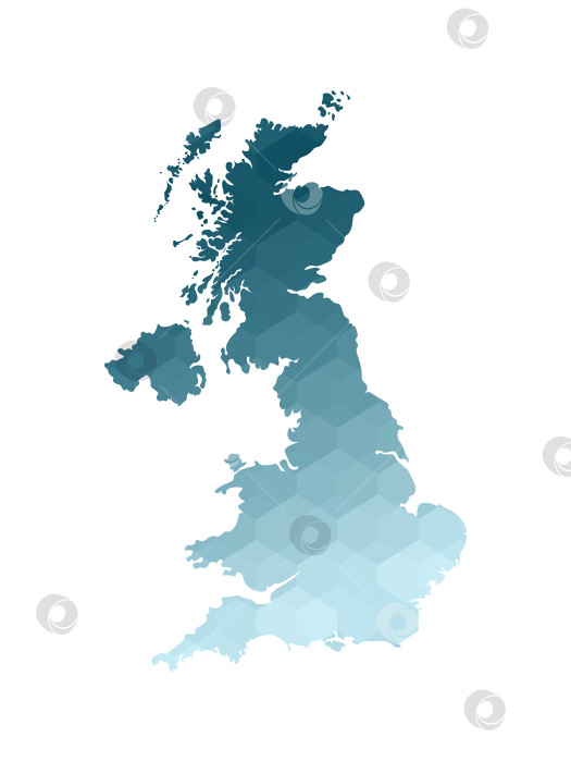 Скачать Значок векторной изолированной иллюстрации с упрощенным синим силуэтом Соединенного Королевства Великобритании и Северной Ирландии, карта Великобритании. Полигональный геометрический стиль. Белый фон. фотосток Ozero