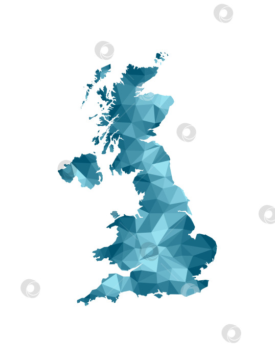 Скачать Значок векторной изолированной иллюстрации с упрощенным синим силуэтом Соединенного Королевства Великобритании и Северной Ирландии, карта Великобритании. Полигональный геометрический стиль, треугольные формы. Белый фон. фотосток Ozero